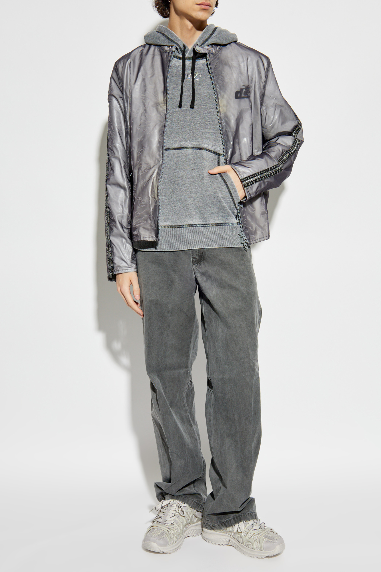 パーカー・フーディ DIESEL SS25 S-GINN-HOOD-PAK (A161550CPAK 96P) Men's Burnout hoodie with metal-look logo | Pink | Diesel